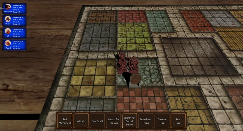 The first alpha shows a hero in a dungeon corridor with action controls below.