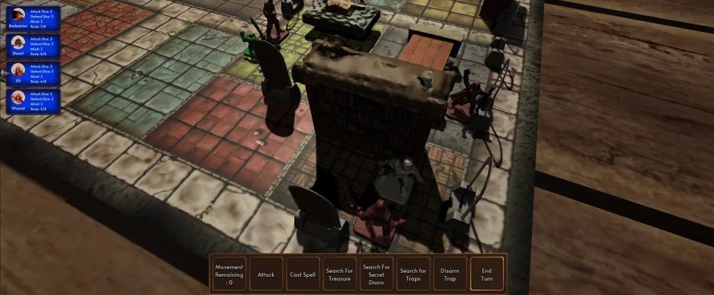 A hero stands beside furniture in the updated early dungeon scene.